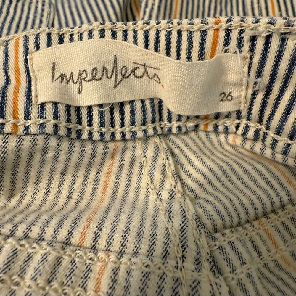IMPERFECTS Women’s 26 Olah Twill Pants Blue Striped Wide Leg Ankle - Picture 5 of 11